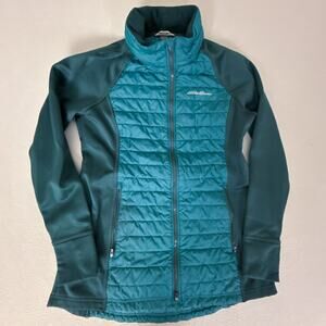Eddie Bauer Women’s Large Teal Green Hybrid Quilted Puffer Full Zip Jacket